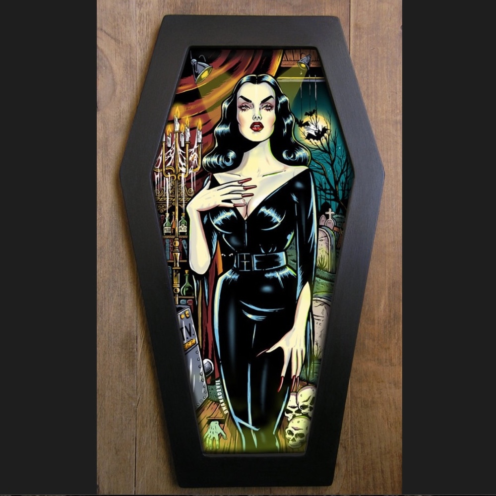 Vampira (Maila Nurmi) coffin framed print Handpainted Bwana Devil